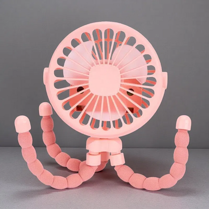 Portable USB Mini Octopus Fan – Adjustable Tripod Fan with LED Light for Stroller, Desk & More Pink
