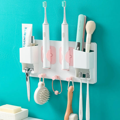 Wall-Mounted Electric Toothbrush Holder – Dual Slot Design with Storage Hook
