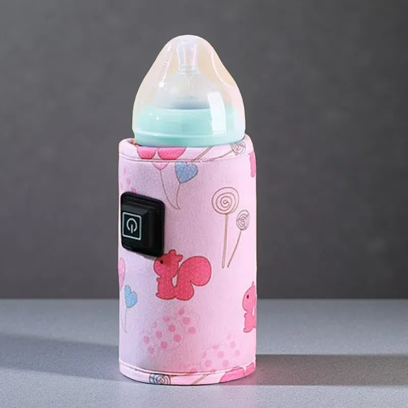 Portable Baby Bottle Warmer Bag – USB Thermostatic Heating with Cartoon Design Pink