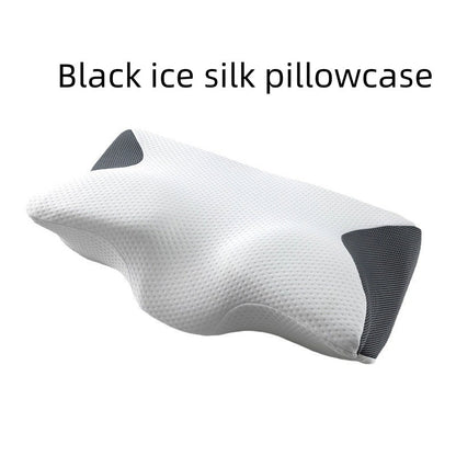 Bull Horn Memory Sleep Pillow – Ergonomic Neck Support for Deep Rest Black ice silk pillowcase