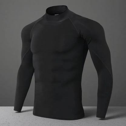 Men’s Turtleneck Quick-Dry Workout Long Sleeve – Slim Fit Pullover for All Seasons Black Line