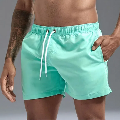 Casual Candy-colored Men's Beach Shorts – Comfortable Medium Elasticity Summer Wear Light Blue