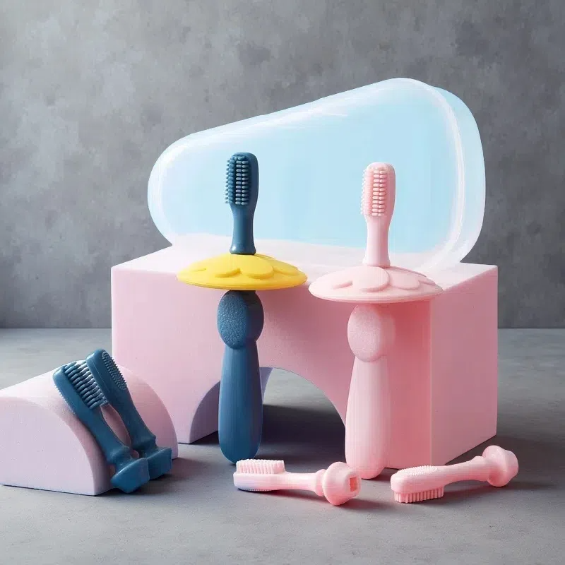 Baby Silicone Training Toothbrush Set – Safe, Soft & Replaceable Brush Heads