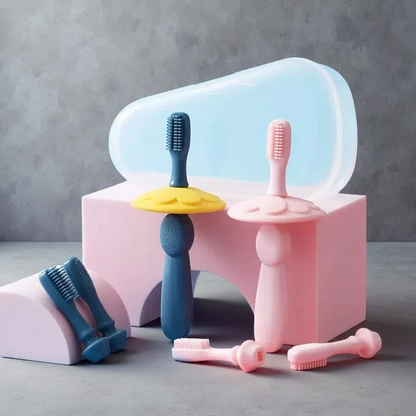 Baby Silicone Training Toothbrush Set – Safe, Soft & Replaceable Brush Heads