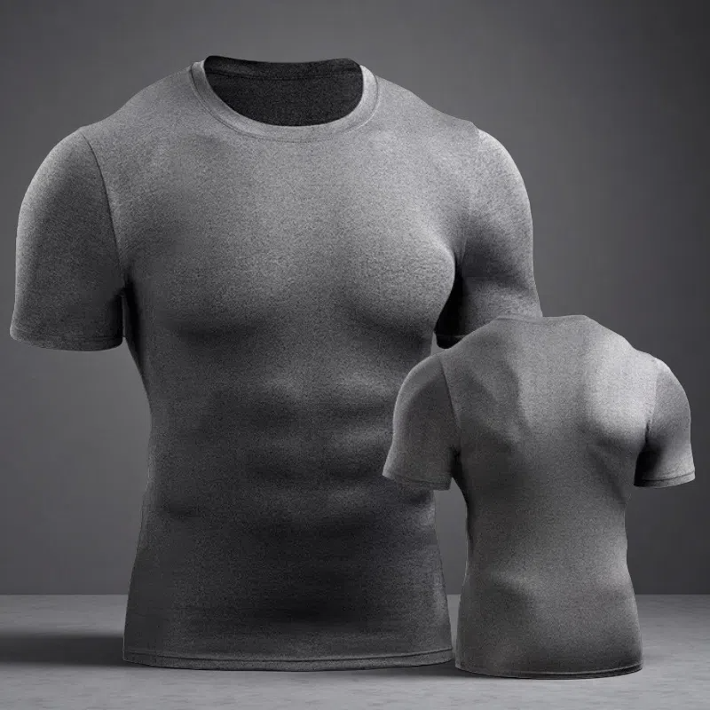 Men’s Muscle Hooded Short Sleeve T-Shirt – Slim Fit Striped Sports & Leisure Top Grey A