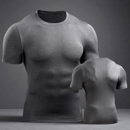 Men’s Muscle Hooded Short Sleeve T-Shirt – Slim Fit Striped Sports & Leisure Top Grey A