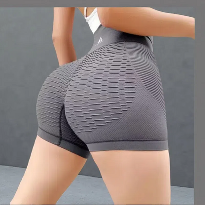 Grid Design High-Waist Sports Shorts – Women’s Yoga & Fitness Shorts