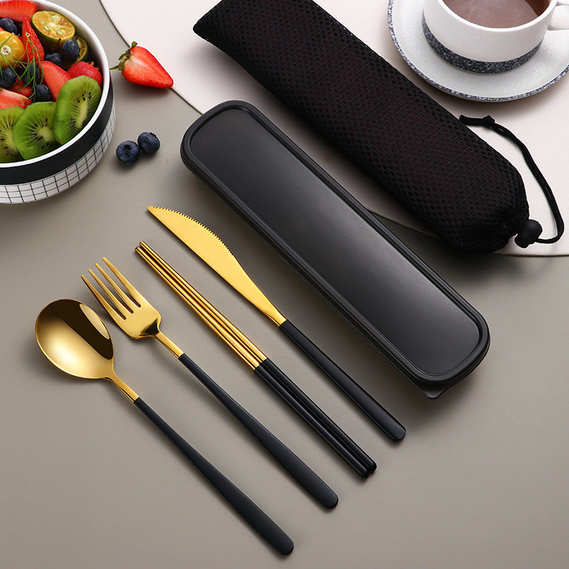 304 Stainless Steel Dinnerware Set – Portable Gold Flatware with Travel Case