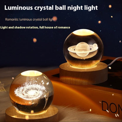 Luminous Crystal Ball Projection Ambience Light – Cartoon Style Wooden Base with Warm USB-Powered Glow