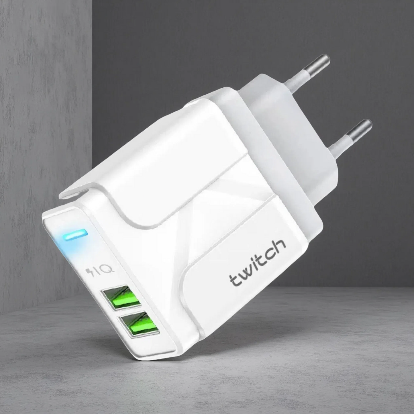 Dual USB Smart Charging Adapter – 2.4A, Light Guide, US Plug Options US White