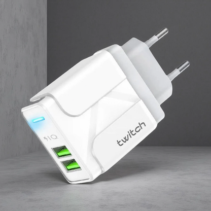 Dual USB Smart Charging Adapter – 2.4A, Light Guide, US Plug Options US White