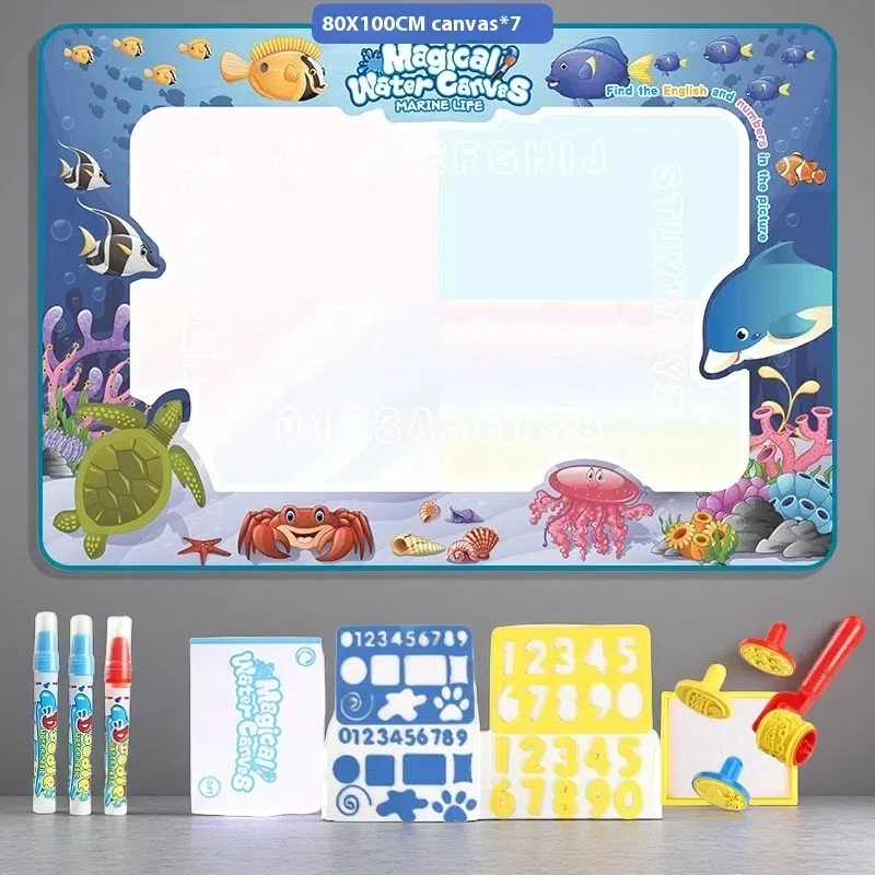 Cloth Toy Clear Water Painting Drawing Board – Magic Color Graffiti Blanket Water Picture Book 100X80CM Ocean World