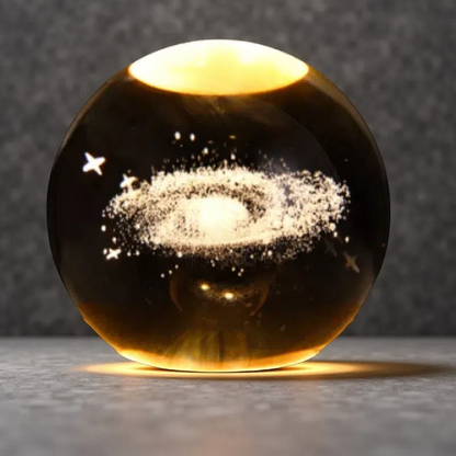Luminous Crystal Ball Projection Ambience Light – Cartoon Style Wooden Base with Warm USB-Powered Glow Nebula