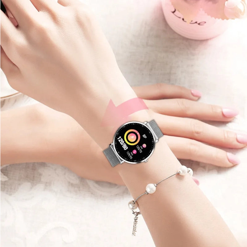 Full Touch Smart Bracelet – Fitness & Health Tracker with Stainless Steel Strap