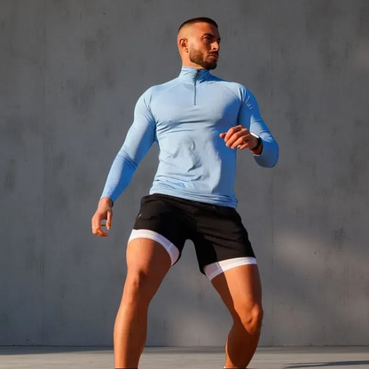 Men’s Quick-Dry Fitness T-Shirt – Long Sleeve Half-Zip Compression Top