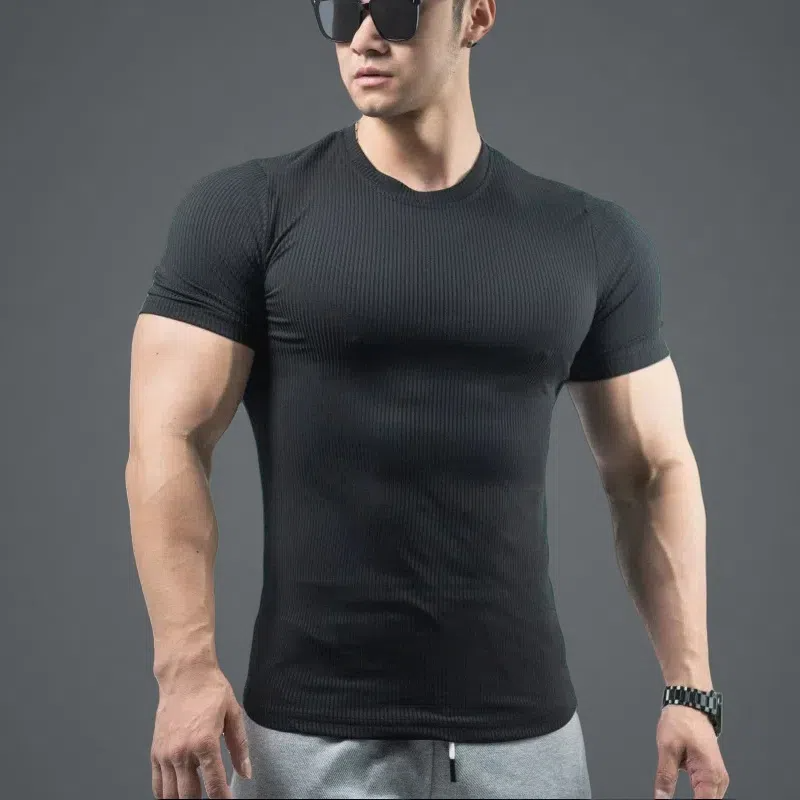 Men’s Trendy Quick-Drying Stretch T-shirt – Bottoming Shirt for Running & Fitness Black