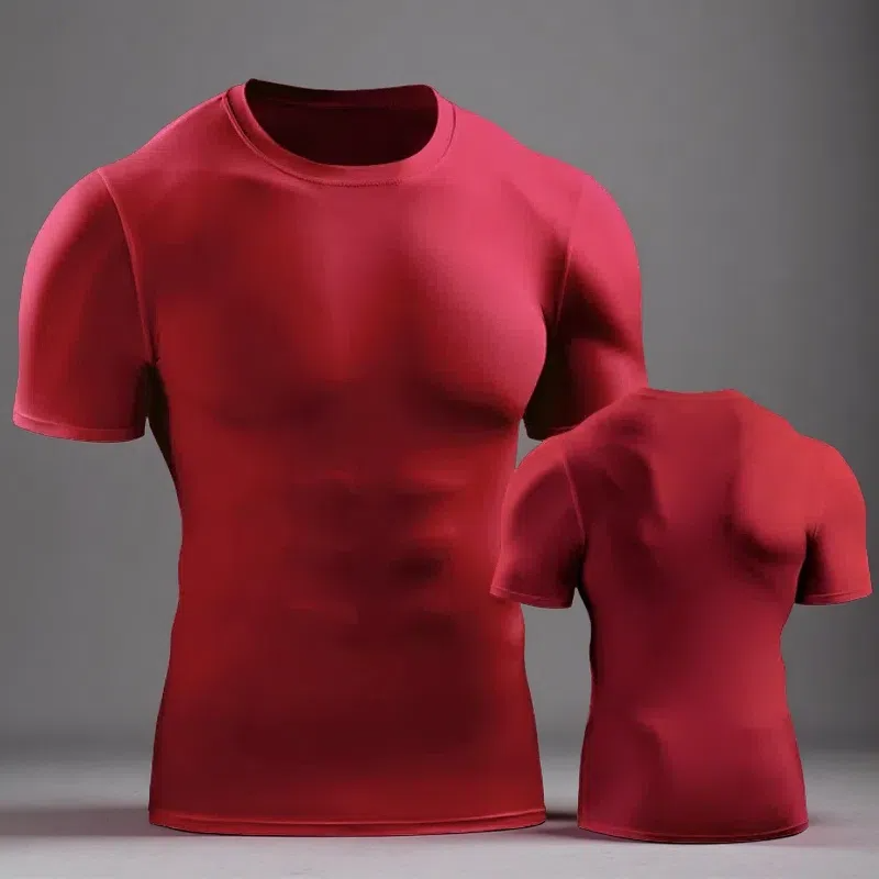 Men’s Muscle Hooded Short Sleeve T-Shirt – Slim Fit Striped Sports & Leisure Top Red A