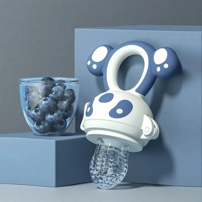 Teething Feeder Bag – Silicone Baby Fruit Supplement & Teether Stick for 6+ Months Quiet Blue