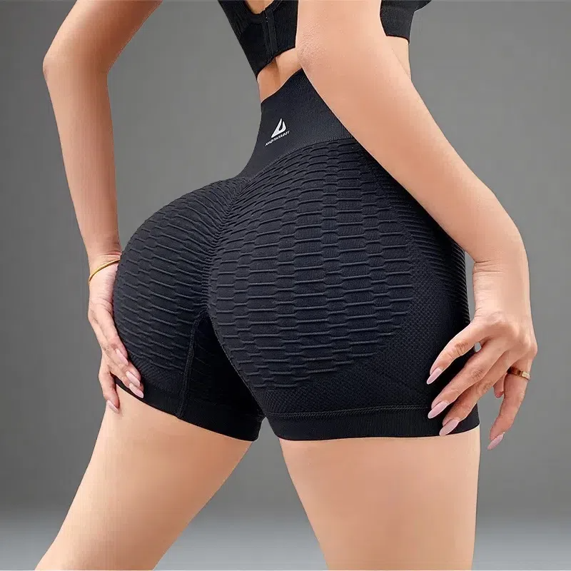 Grid Design High-Waist Sports Shorts – Women’s Yoga & Fitness Shorts