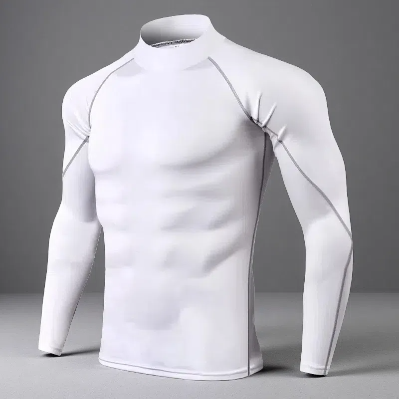 Men’s Turtleneck Quick-Dry Workout Long Sleeve – Slim Fit Pullover for All Seasons White Turtleneck