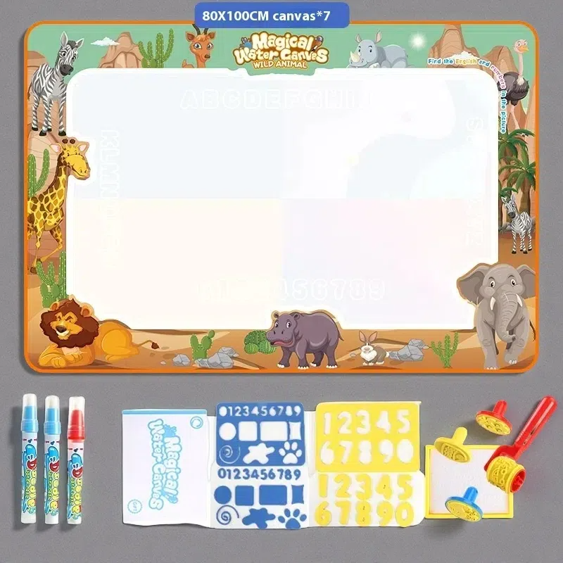 Cloth Toy Clear Water Painting Drawing Board – Magic Color Graffiti Blanket Water Picture Book 100X80CM African Animals
