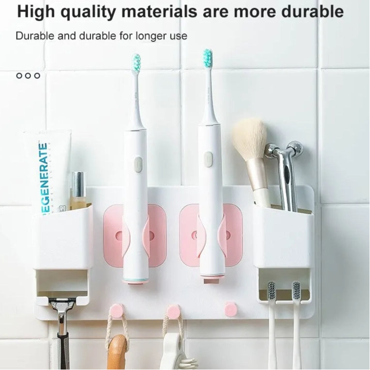 Wall-Mounted Electric Toothbrush Holder – Dual Slot Design with Storage Hook