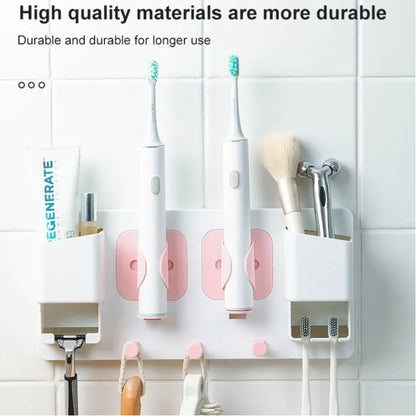 Wall-Mounted Electric Toothbrush Holder – Dual Slot Design with Storage Hook