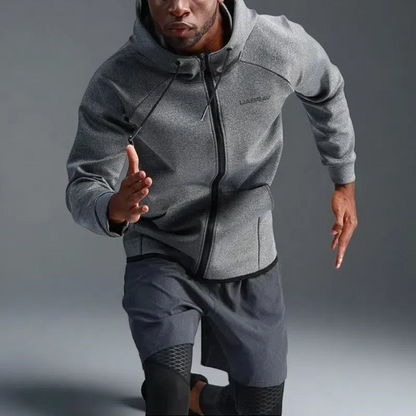 Men’s Quick-Drying Hooded Fitness Jacket – Zipper Front Cardigan for Running & Training