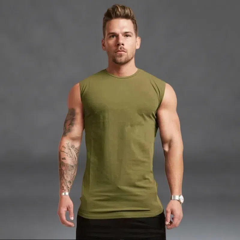 Unisex Sleeveless Gym Tank Top – Breathable & Quick-Drying Sportswear Army Green B