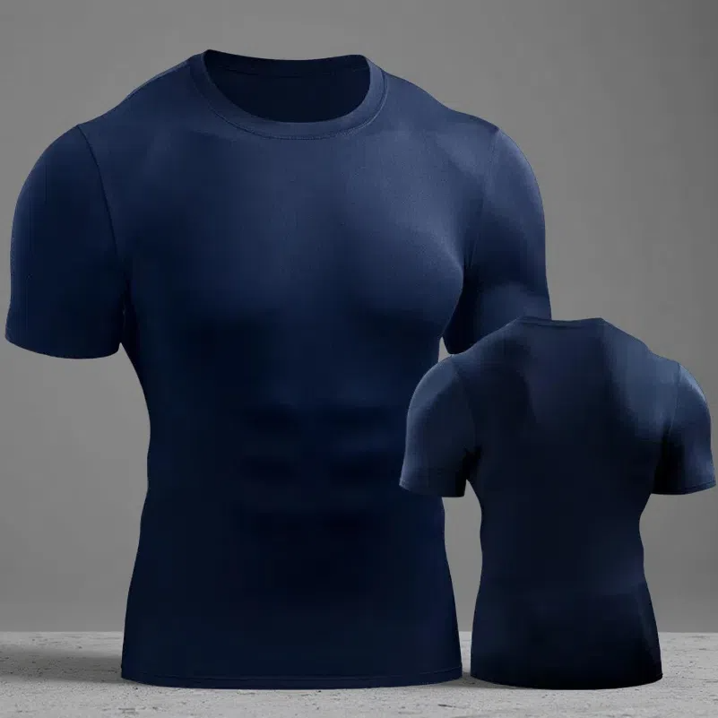 Men’s Muscle Hooded Short Sleeve T-Shirt – Slim Fit Striped Sports & Leisure Top Navy A