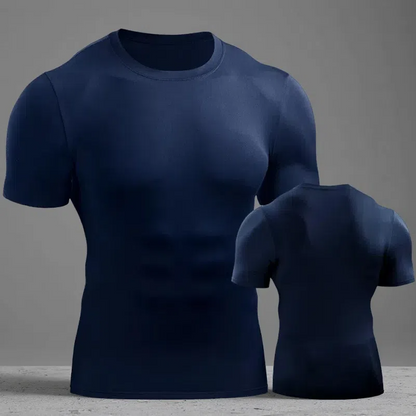 Men’s Muscle Hooded Short Sleeve T-Shirt – Slim Fit Striped Sports & Leisure Top Navy A