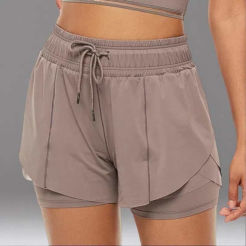 Women's Fake Two-Piece Fitness Shorts – Anti-Glare Running & Yoga Lined Shorts Purple