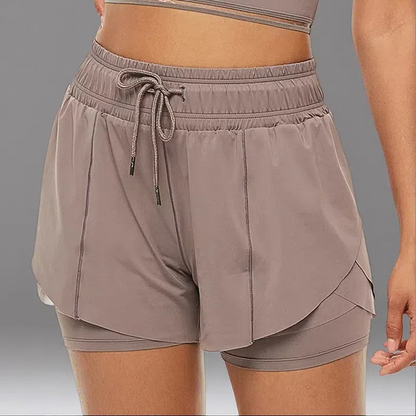 Women's Fake Two-Piece Fitness Shorts – Anti-Glare Running & Yoga Lined Shorts Purple