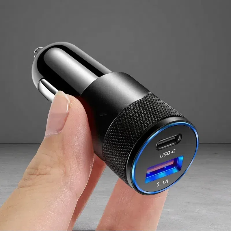 Aluminum Alloy Car Charger – Compact Mobile Charging for 12V Vehicles All Black
