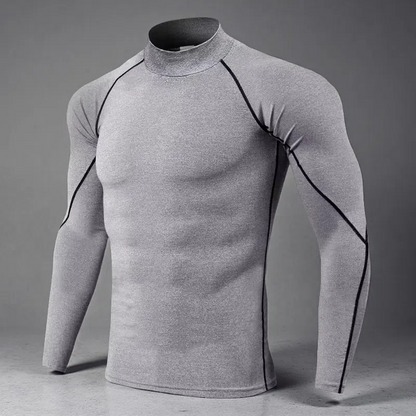 Men’s Turtleneck Quick-Dry Workout Long Sleeve – Slim Fit Pullover for All Seasons Turtleneck Light Gray
