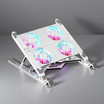 Folding Laptop Stand with Silent Cooling Fans – Adjustable Radiator for Desk & Lap Use | USB-C Charging Four Fans Aluminum Alloy