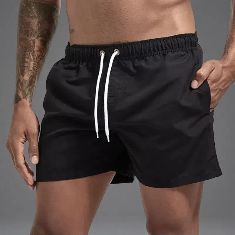 Casual Candy-colored Men's Beach Shorts – Comfortable Medium Elasticity Summer Wear Black