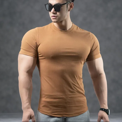 Men’s Trendy Quick-Drying Stretch T-shirt – Bottoming Shirt for Running & Fitness Khaki