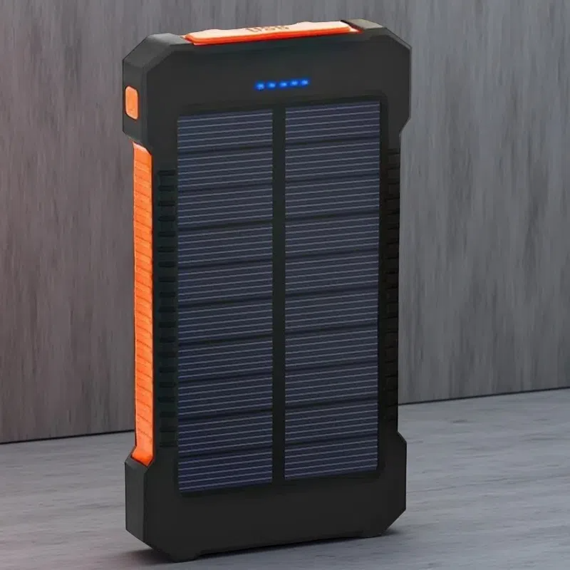 Ultra-Thin Outdoor Waterproof Solar Power Bank – 10,000mAh Portable Charger with LED Flashlight Orange 10000mA