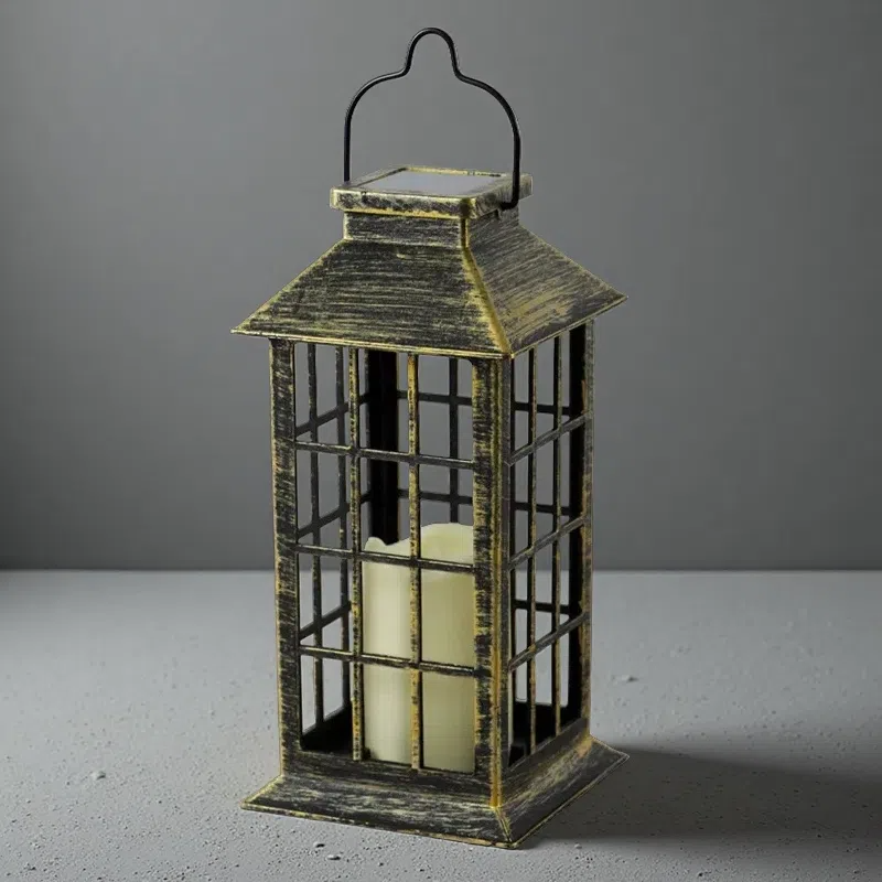 Plastic Craft Solar Wind Lantern – Hollow Palace LED Garden & Festival Decorative Light Square grid