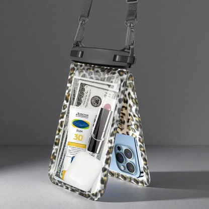 Double Compartment Phone Waterproof Bag – Durable PVC Protective Case for Beach & Swimming Leopard Print Free Size