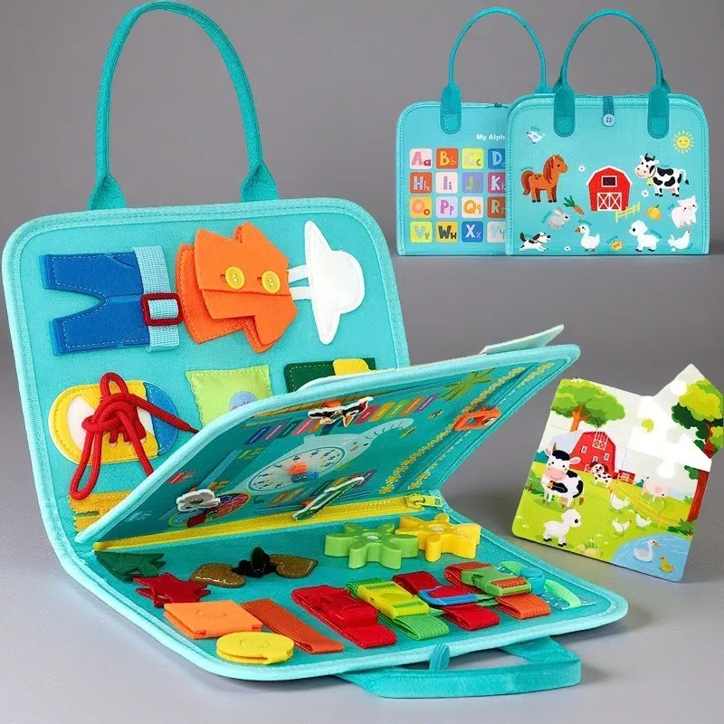 Felt Learning Board – Early Education Toy for Toddlers Green 44x28cm