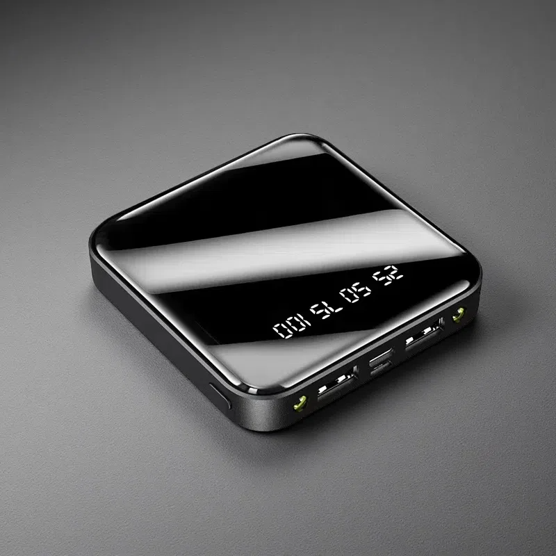 Mini Power Bank 20000mAh – Portable Mirror Display Charger with Dual USB Output Black 20 000 mAh