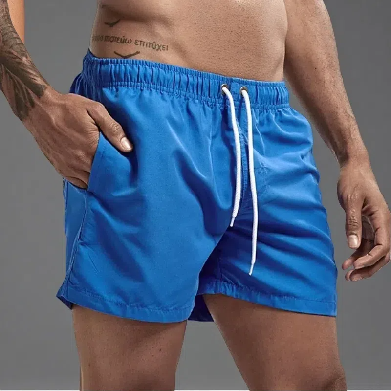 Casual Candy-colored Men's Beach Shorts – Comfortable Medium Elasticity Summer Wear Sapphire Blue