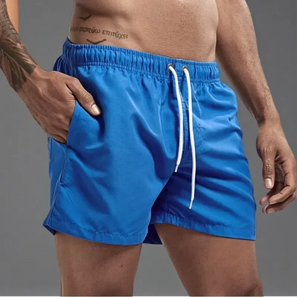 Casual Candy-colored Men's Beach Shorts – Comfortable Medium Elasticity Summer Wear Sapphire Blue