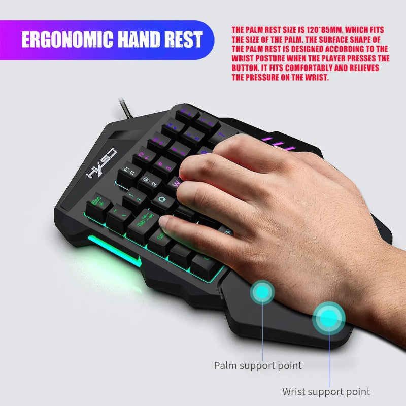 One-Handed Backlit Gaming Keyboard – 35 Keys, Ergonomic Hand Rest, Waterproof Design
