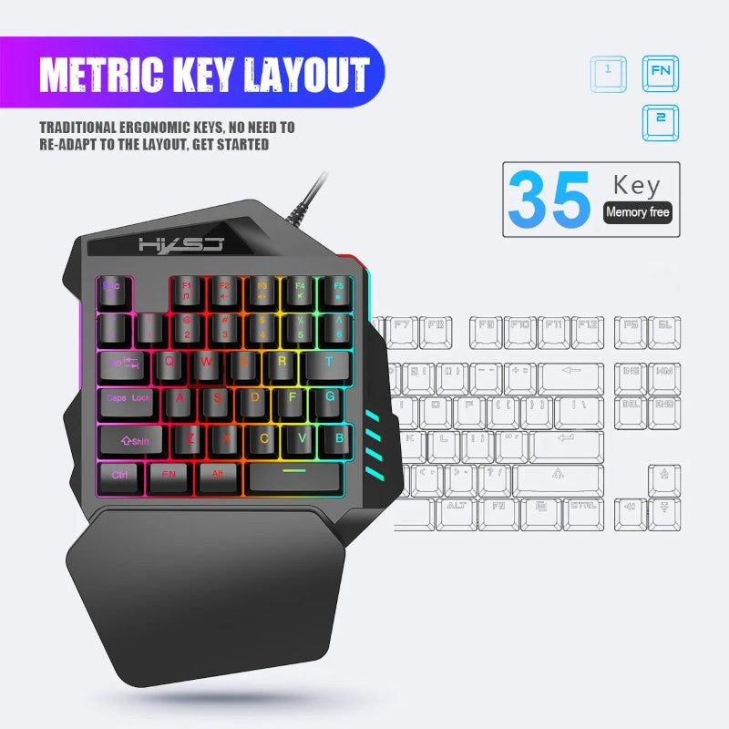 One-Handed Backlit Gaming Keyboard – 35 Keys, Ergonomic Hand Rest, Waterproof Design