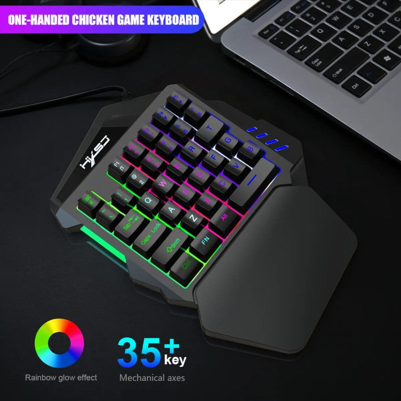 One-Handed Backlit Gaming Keyboard – 35 Keys, Ergonomic Hand Rest, Waterproof Design