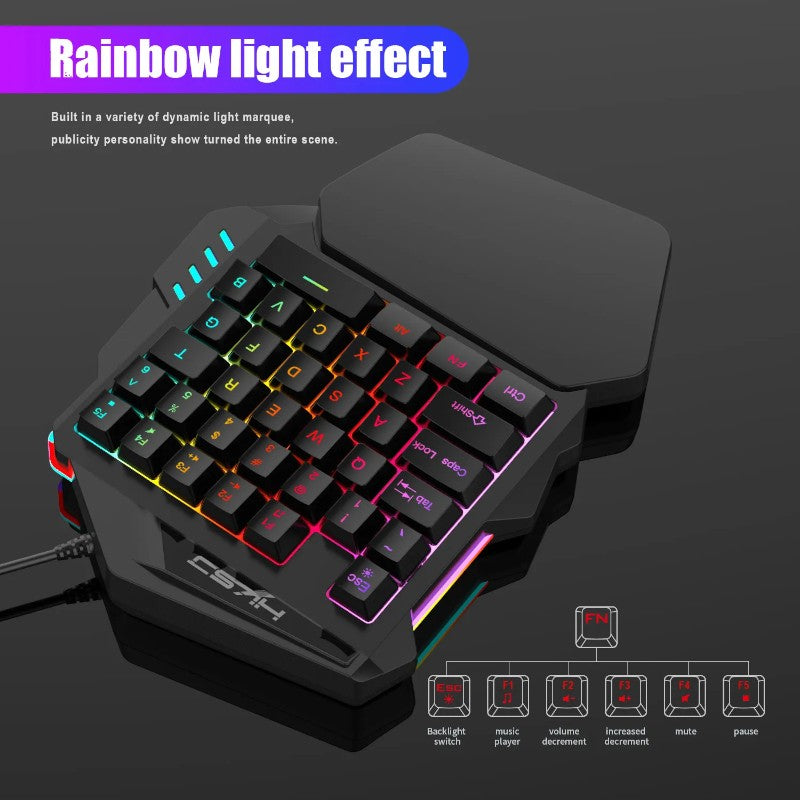 One-Handed Backlit Gaming Keyboard – 35 Keys, Ergonomic Hand Rest, Waterproof Design