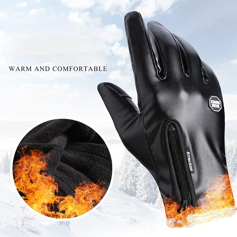 Windproof & Waterproof Zipper Leather Gloves – Stylish Outdoor Protection